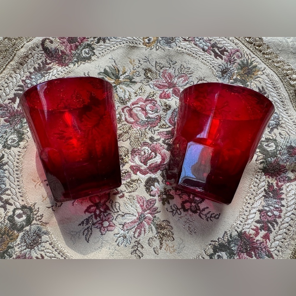 Vintage Cambridge Glass Company Carmine Shams Set Of 2 Red Ruby Glasses